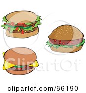 Poster, Art Print Of Digital Collage Of Three Sloppy Double And Single Hamburgers