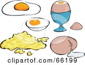 Royalty Free RF Clipart Illustration Of A Digital Collage Of Fried Hard Boiled Scrambled And Cracked Eggs by Prawny