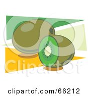 Poster, Art Print Of Whole And Halved Kiwi Fruits On Green And Orange Triangles