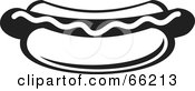 Royalty Free RF Clipart Illustration Of A Black And White Hot Dog In A Bun With Mustard by Prawny