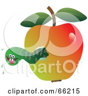 Poster, Art Print Of Green Maggot Eating Through An Apple