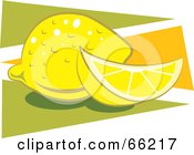Poster, Art Print Of Whole And Sliced Lemons Over Orange And Green Triangles