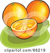 Poster, Art Print Of Whole And Halved Oranges On Green