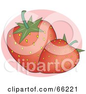 Poster, Art Print Of Two Red Seeded Strawberries On Pink