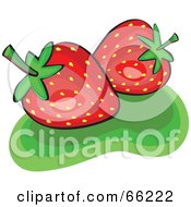 Poster, Art Print Of Two Shiny Strawberries On Green