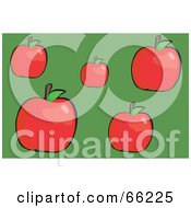 Poster, Art Print Of Red Apples With Leaves On Green