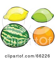 Royalty Free RF Clipart Illustration Of A Digital Collage Of Fruits Lemon Lime Watermelon And Orange by Prawny
