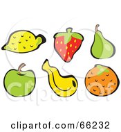 Digital Collage Of Fruits Lemon Strawberry Pear Apple Banana And Orange