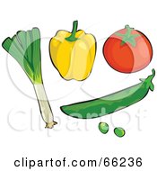 Poster, Art Print Of Digital Collage Of Veggies Leek Yellow Bell Pepper Tomato And Peas