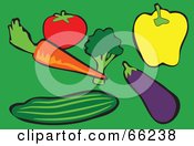 Poster, Art Print Of Digital Collage Of Veggies Tomato Carrot Broccoli Bell Pepper Eggplant And Cucumber