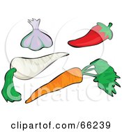 Royalty Free RF Clipart Illustration Of A Digital Collage Of Veggies Garlic Chilli Parsnip And Carrot