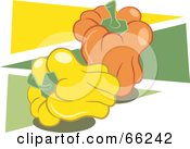 Poster, Art Print Of Yellow And Orange Bell Peppers Over Green And Yellow Triangles