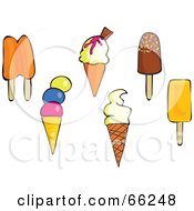 Royalty Free RF Clip Art Illustration Of A Digital Collage Of Popsicles And Ice Cream Cones