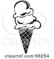 Royalty Free RF Clipart Illustration Of A Black And White Double Scoop Ice Cream Waffle Cone