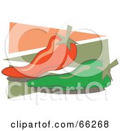 Royalty Free RF Clipart Illustration Of Chili Peppers Over Green And Red Triangles