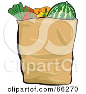 Paper Grocery Bag Filled With Healthy Veggies And Fruits