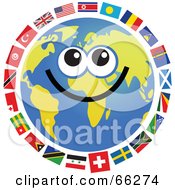 Poster, Art Print Of Global Face Character With International Flags