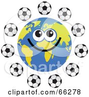 Poster, Art Print Of Global Face Character With Soccer Balls