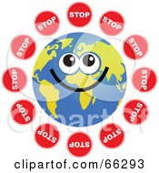 Poster, Art Print Of Global Face Character With Stop Signs