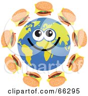 Poster, Art Print Of Global Face Character With Cheeseburgers