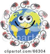 Royalty Free RF Clipart Illustration Of A Global Face Character With Wheelchairs
