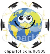 Royalty Free RF Clipart Illustration Of A Global Face Character With Diplomas And Caps