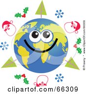 Royalty Free RF Clipart Illustration Of A Global Face Character With Christmas Symbols