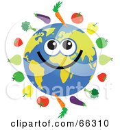 Global Face Character With Fruits And Veggies