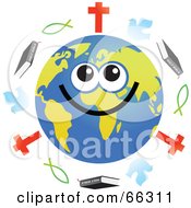 Royalty Free RF Clipart Illustration Of A Global Face Character With Christian Symbols