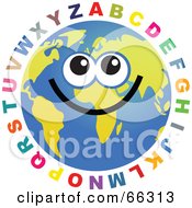 Royalty Free RF Clipart Illustration Of A Global Face Character With The Alphabet by Prawny
