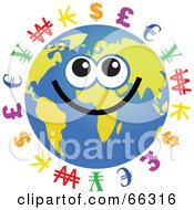 Royalty Free RF Clipart Illustration Of A Global Face Character With Currencies by Prawny