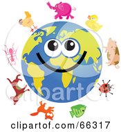 Poster, Art Print Of Global Face Character With Animals