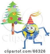 Poster, Art Print Of Global Character Holding A Christmas Tree
