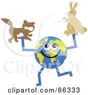 Poster, Art Print Of Global Character Holding A Cat And Rabbit