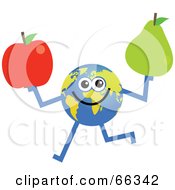 Global Character Holding A Red Apple And Pear
