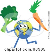 Poster, Art Print Of Global Character Holding Broccoli And A Carrot