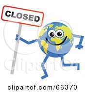 Royalty Free RF Clipart Illustration Of A Global Character Holding A Closed Sign