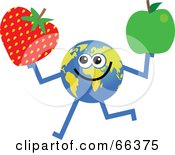 Poster, Art Print Of Global Character Holding A Strawberry And Green Apple