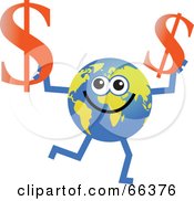 Royalty Free RF Clipart Illustration Of A Global Character Holding Dollar Symbols