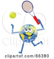 Royalty Free RF Clipart Illustration Of A Global Character Playing Tennis