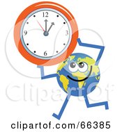 Royalty Free RF Clipart Illustration Of A Global Character Holding A Wall Clock