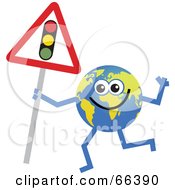 Global Character Holding A Traffic Light Sign