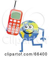 Poster, Art Print Of Global Character Holding A Cell Phone