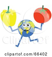 Poster, Art Print Of Global Character Holding A Bell Pepper And Tomato