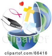 Poster, Art Print Of Open Globe With Christian Symbols