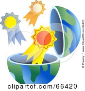 Royalty Free RF Clipart Illustration Of An Open Globe With Award Ribbons by Prawny