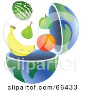 Poster, Art Print Of Open Globe With Healthy Fruit