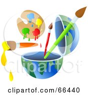 Poster, Art Print Of Open Globe With Paint And Brushes