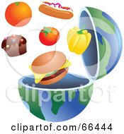 Poster, Art Print Of Open Globe With Junk Food