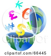 Poster, Art Print Of Open Globe With Currency Symbols
